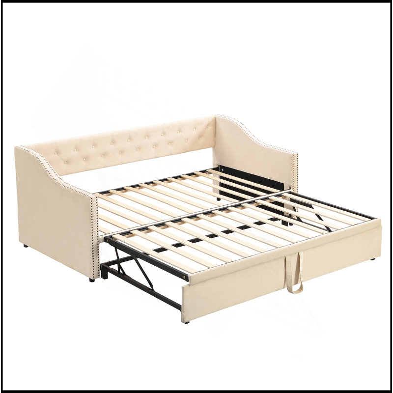 Lit de jour simple rembourré avec lit gigogne, Beige