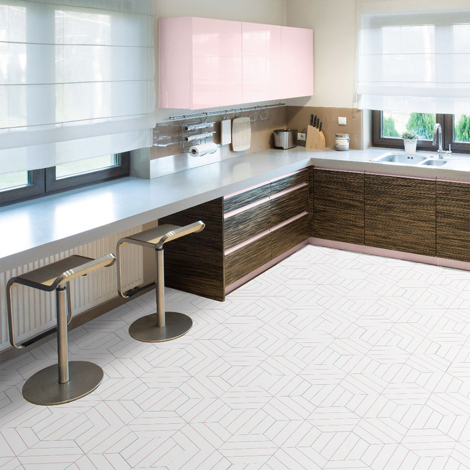 Portas Savona Hex 9" x 10" Porcelain Patterned Wall & Floor Tile, Pink/White 