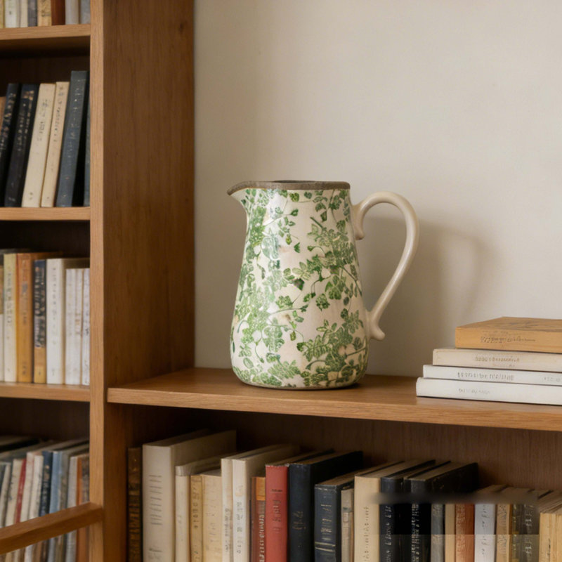 Vase en céramique blanc avec motif floral vert
