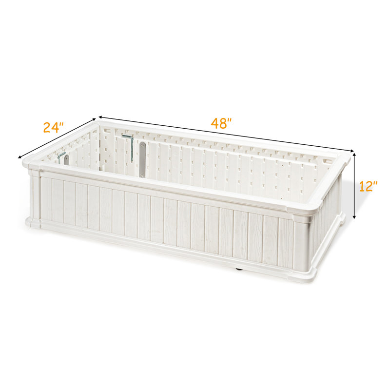 Lit de jardin surélevé en plastique à granules, H 12 po x l 48 po x P 24 po, Blanc, 1