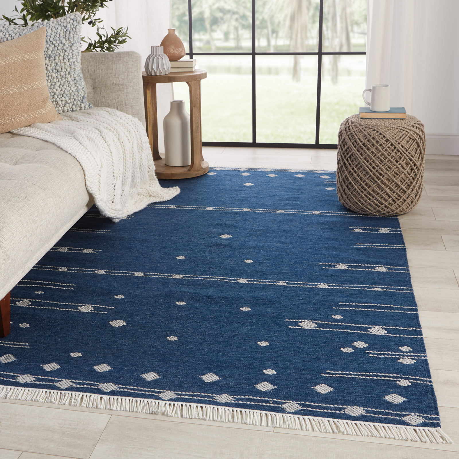 Calli Moroccan Handmade Blue/White Indoor / Outdoor Area Rug, Rectangle 5' x 8'