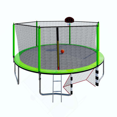 Trampoline with Basketball Hoop pump and Ladder(Inner Safety Enclosure) with soccer goal
