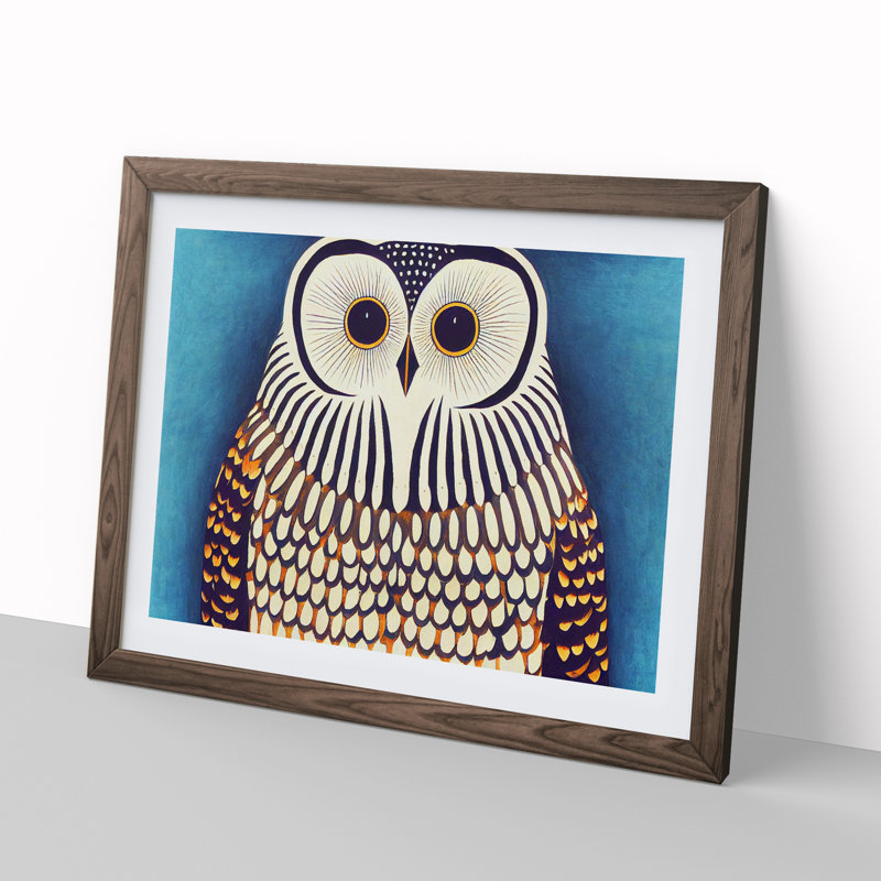 Edgy Owl - Single Picture Frame Print, 46cm H x 64cm W x 2cm D, Walnut Frame