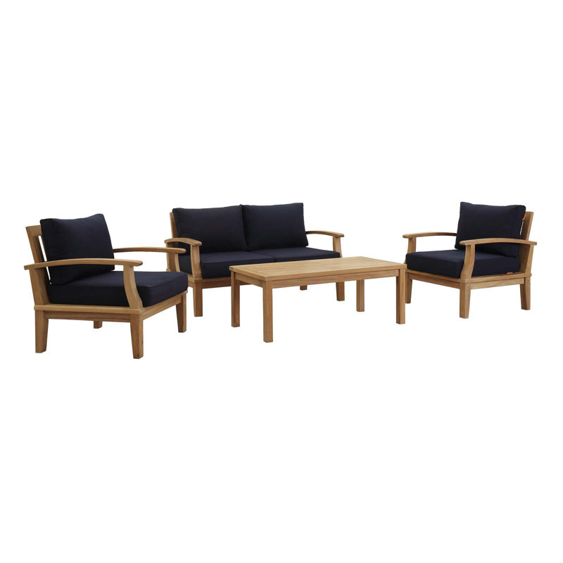 Modway Marina 4 Piece Outdoor Patio Teak Set, Navy