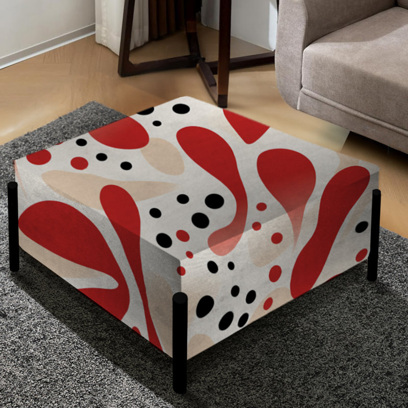 Motif à pois rouges et blancs - Grand repose-pieds carré à pois