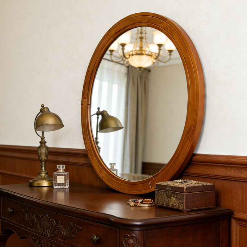 30X30" Modern Wood Round Flat Mirror