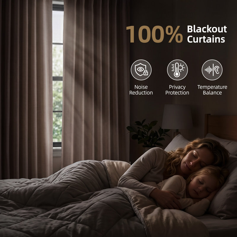 Graciella Thermal Insulated Faux Linen Textured 100% Blackout Curtains for Bedroom Living Room Back Tab/Rod Pocket