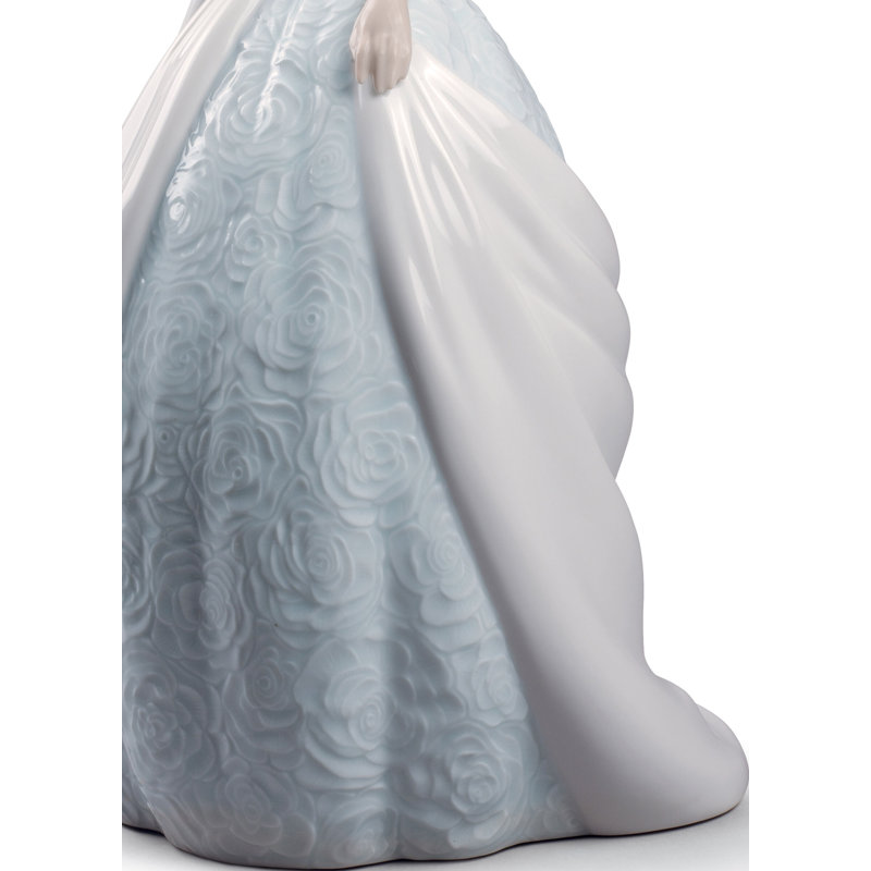 Glossy Porcelain Bride Figurine with Pastel Dress