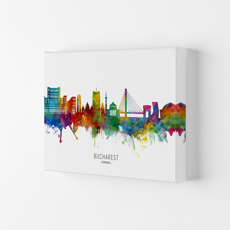 Bucharest Romania Skyline by Michael Tompsett - Print, 59.4cm H x 84cm W x 4cm D, Wrapped Canvas