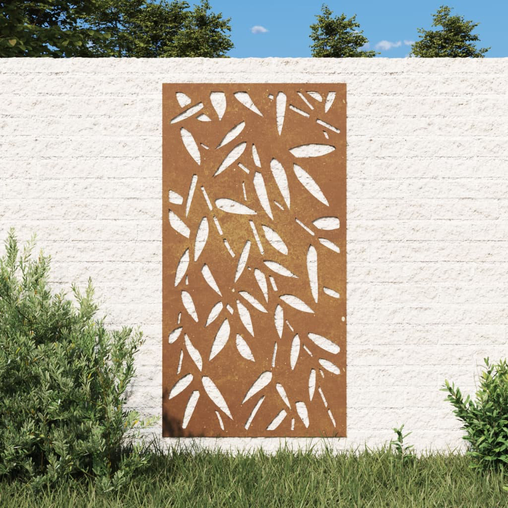 vidaXL Garden Wall Decoration - Corten Steel - Bamboo Leaf Design - 105x55cm - Brown - Image 3