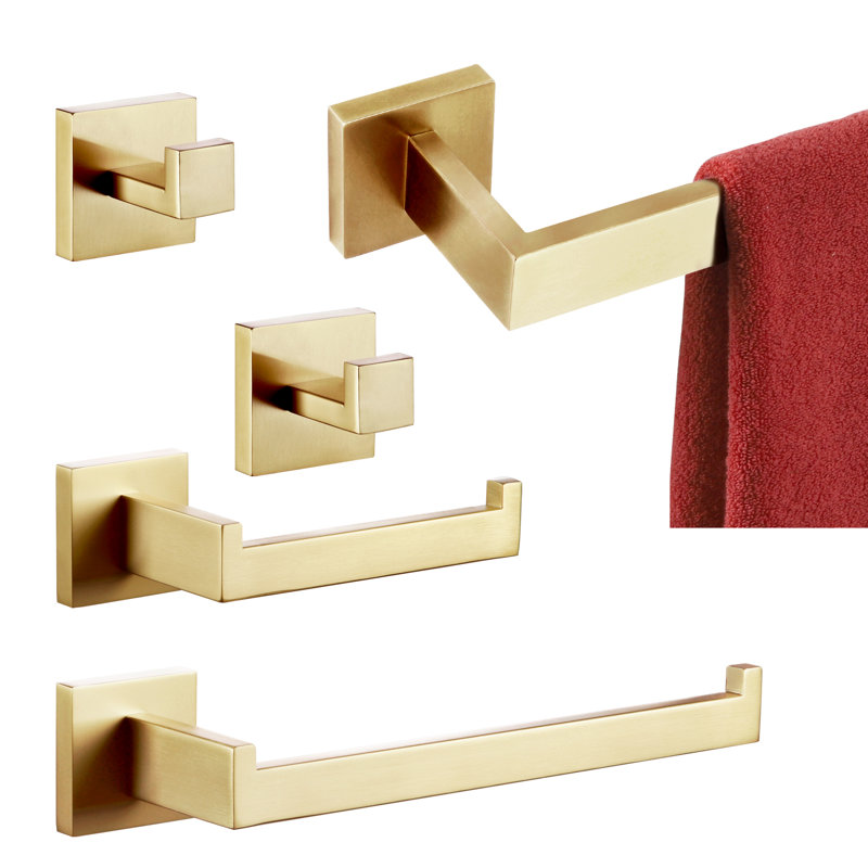 Ensemble de quincaillerie de salle de bain 5 pièces, Or brossé