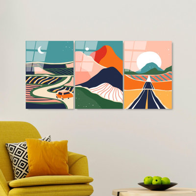 Élégante peinture décorative en verre trempé (3 pièces), 17,7 po x 25,6 po | 100% verre trempé, épaisseur: 0,16 pouce | Imprimé de surface arrière résistant à la décoloration, couleurs vives pour le salon et le bureau