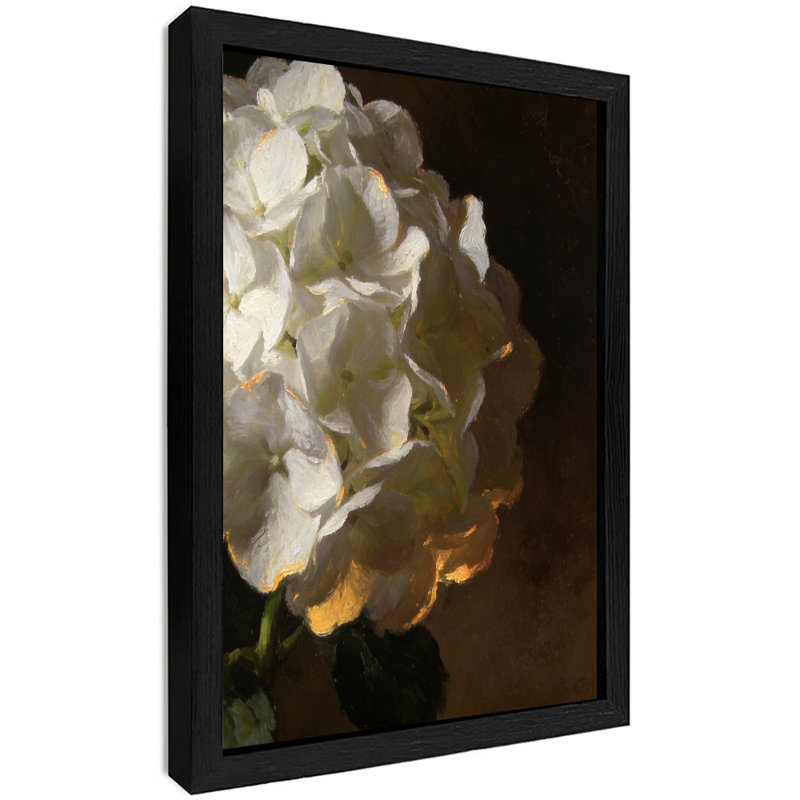 Reproduction d'art de hortensia rétro blanc pur noir, H 11 po x l 9 po