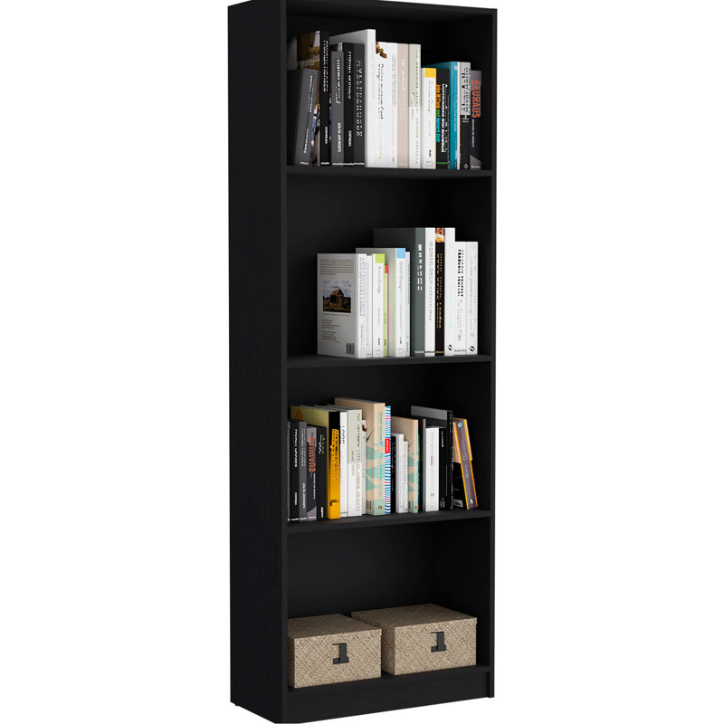4-shelf Black Tier Bookcase - Provide Elegant Storage. Blends Classic And Contemporary Aesthetics. 71.1"h X 24.7"w 11.7"d. Wood Made. Perfect For Primary Living Spaces. Closed Back Shelf Storage