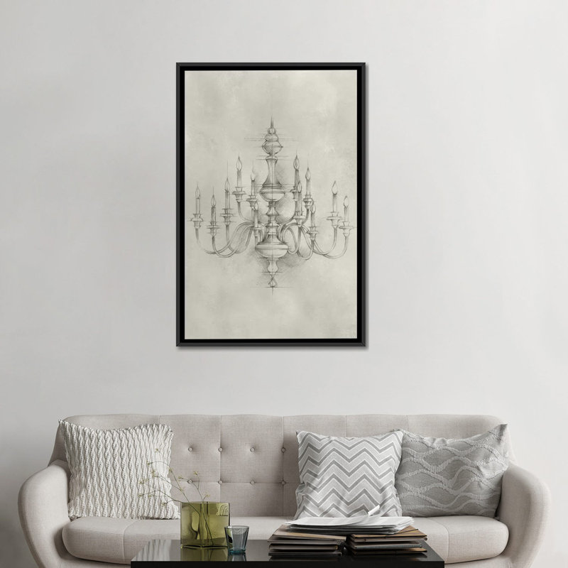 «Chandelier Schématique I», impression sur toile, H 26 po x l 18 po x P 1,5 po, Toile avec cadre noir