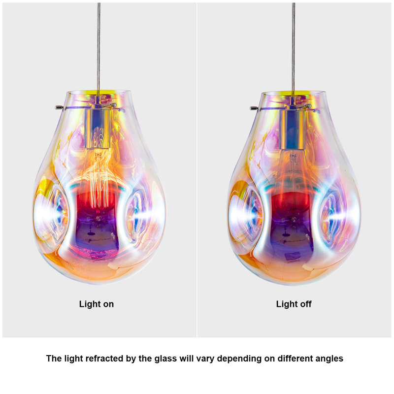 Modern Glass Handblown Plug-in Pendant Light with E26/E27 Socket – Colourful Hanging Light for Kitchen Island, Dining Room