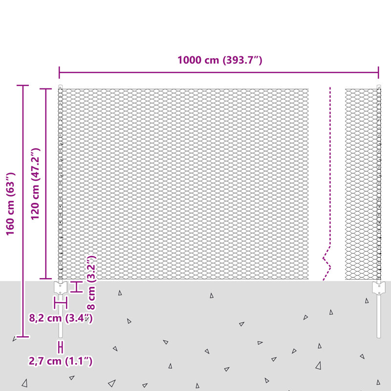 vidaXL Fence with Post Segment Outdoor Barrier Garden Terrace Divider Boundary, 120cm H x 1000cm W, Grey
