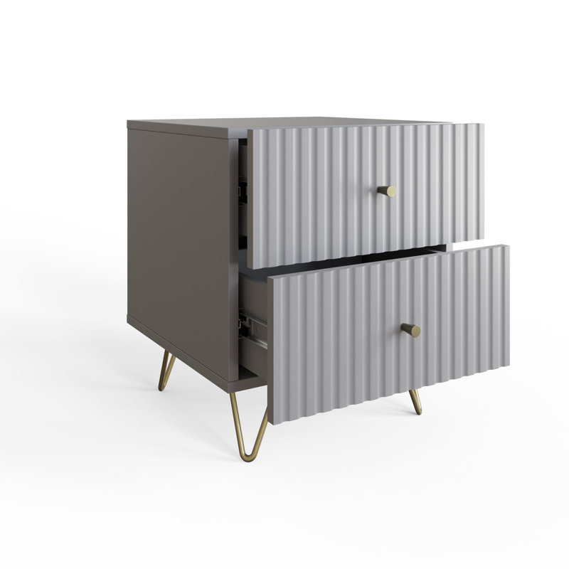 Alipio 40cm W Manufactured Wood Bedside Table, Grey