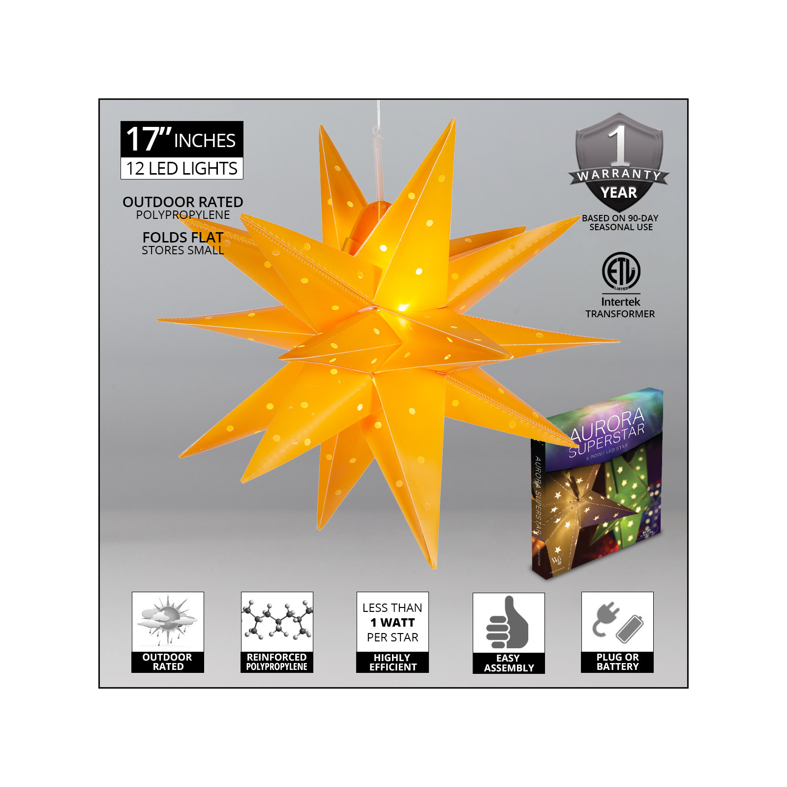 LED Lantern, 17" H x 17" W x 17" D, Yellow