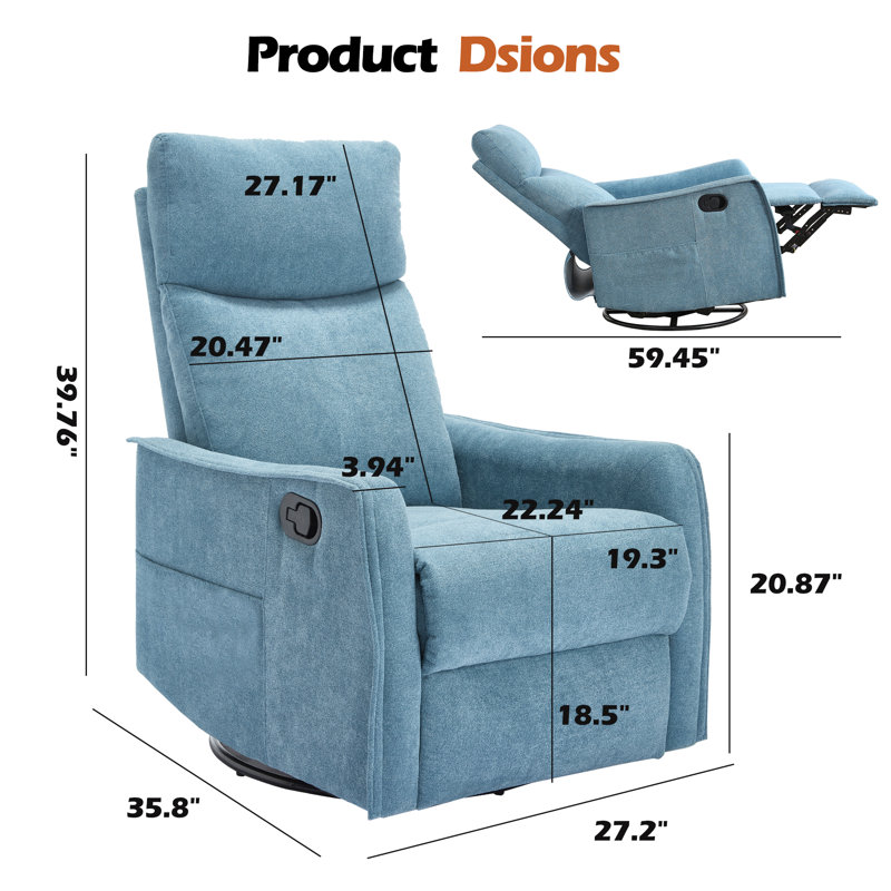 Lila 27'' W Manual Recliner Swivel Rocker Recliner With Massage And Heat, Blue