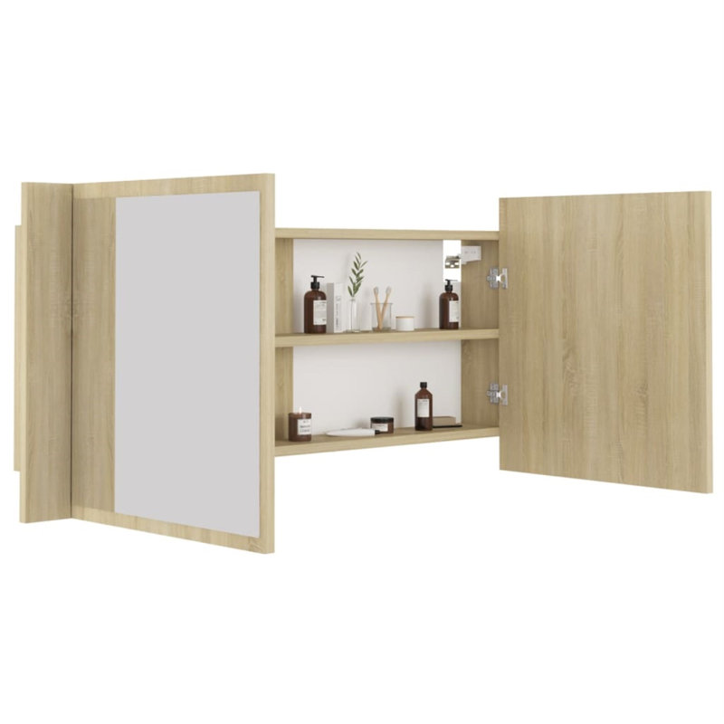 Engineered Wood Flat Wall Mirror, Oak, 14.6" x 35.4"