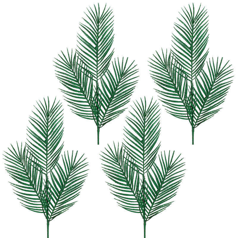 34" Glitter Mica Triple Palm Leaf Spray