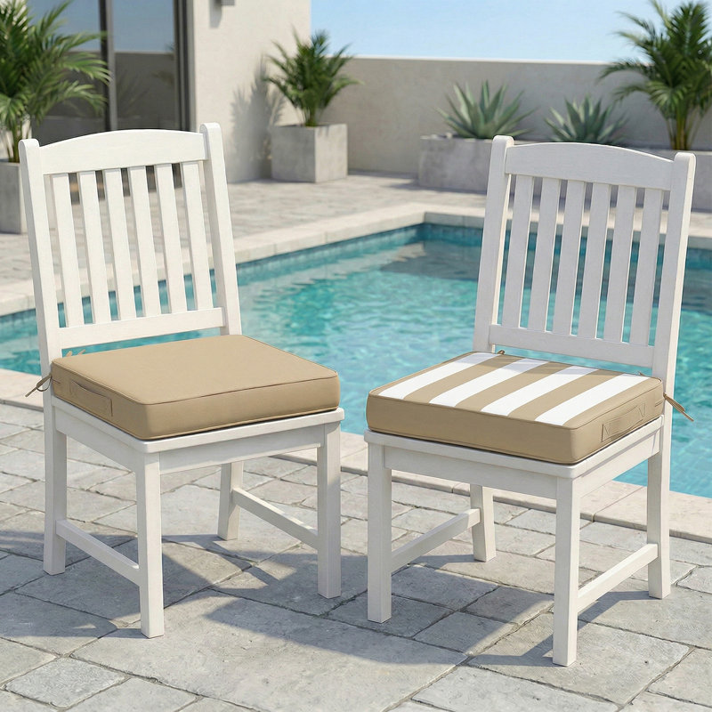 Front and back dual-use outdoor waterproof seat cushion(set of 2), Beige Striped
