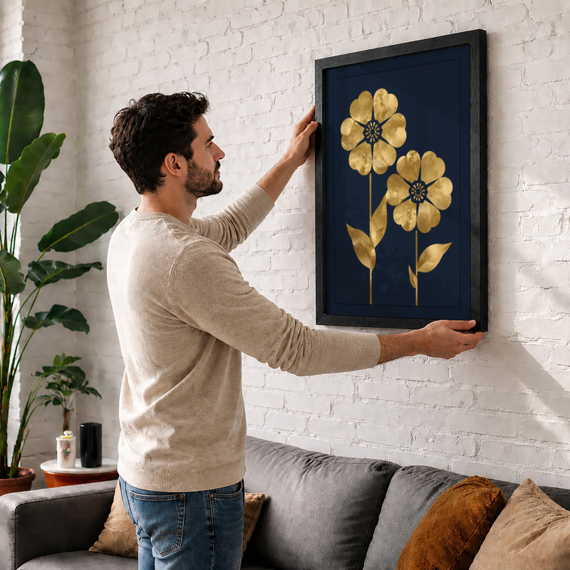 Golden Blooms Botanical - Framed Print, A1 - 84.1 x 59.4 cm, Black