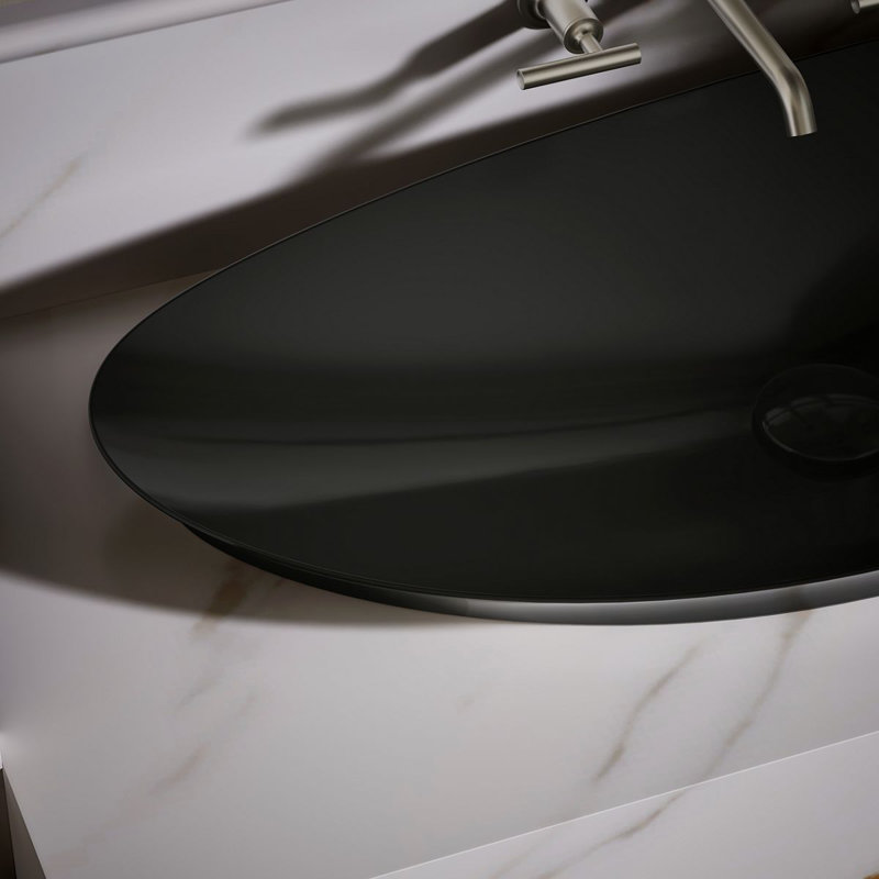 Lavabo vasque de salle de bain en argile réfractaire Veil® Trough, Noir noir ™