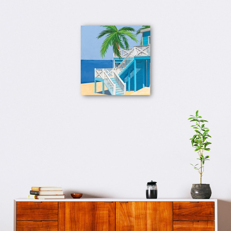 Coastal Blue Cottage Palm Wrapped Canvas Art Print, 20" x 20"