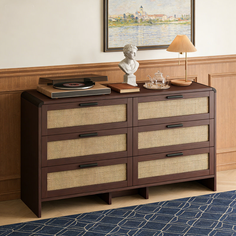 Commode 6 tiroirs, commode de rangement moderne en bois avec tiroirs profonds pour la chambre à coucher ou le salon