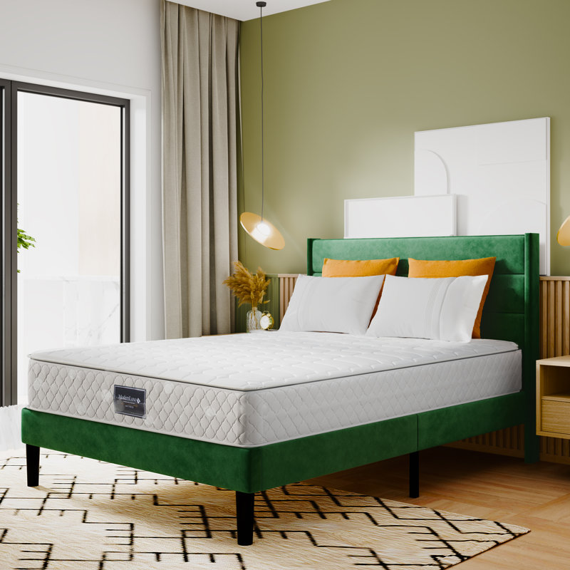 Nakasi Upholstered Bed, Dark Green, European Single (90 x 200cm)