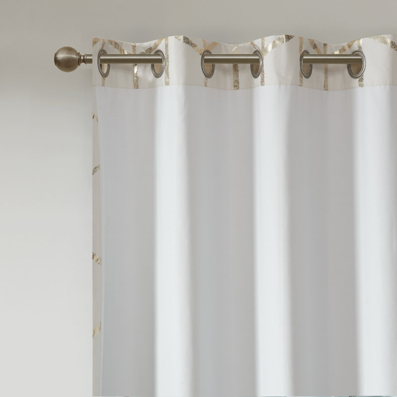 Ivory and Gold Geometric Blackout Grommet Curtains, 50"x84" Set of 2