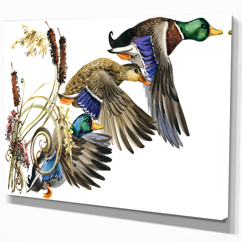 « trois canards de pavillon », peinture, H 20 po x l 20 po x P 1 po, Toile tendue