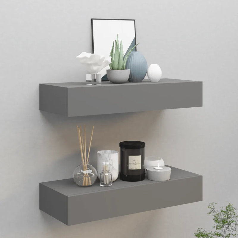 Azarie 2 Piece Floating Shelf, 3.94cm H x 23.6cm W x 23.5cm D, Grey