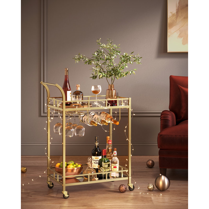 Aarnav Metal Bar Cart, Gold