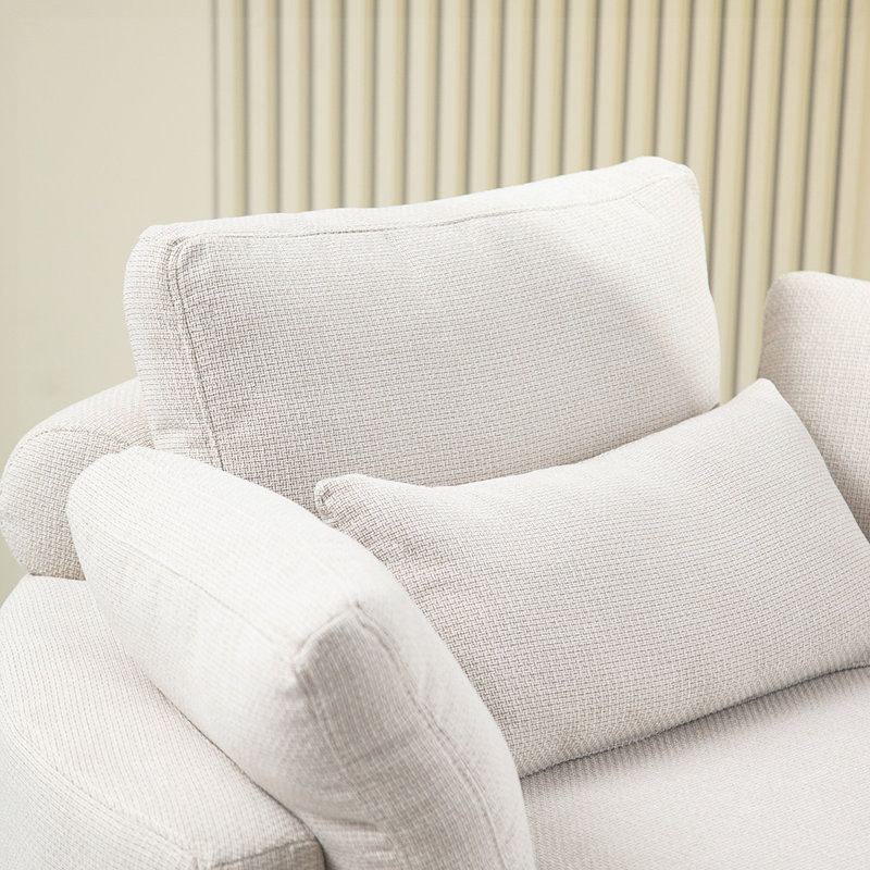 Danieal Upholstered Barrel Chair with Ottoman, Beige Linen