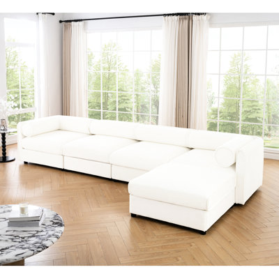Canapé modulaire en chenille blanc à 4 places en forme de L, rangement, cylindrique