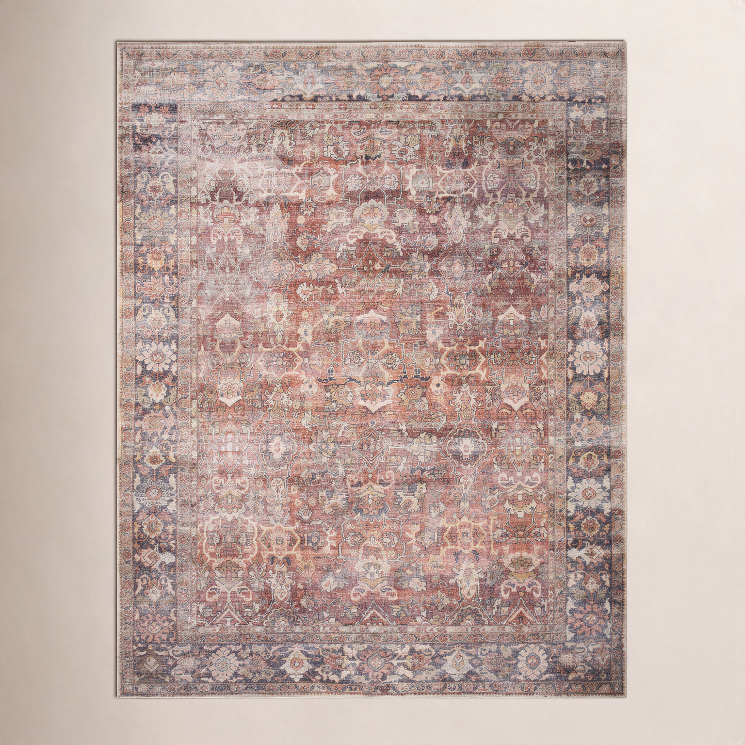 Portman Spice Orange Blue Oriental Rug, Rectangle 7'6" x 9'6"