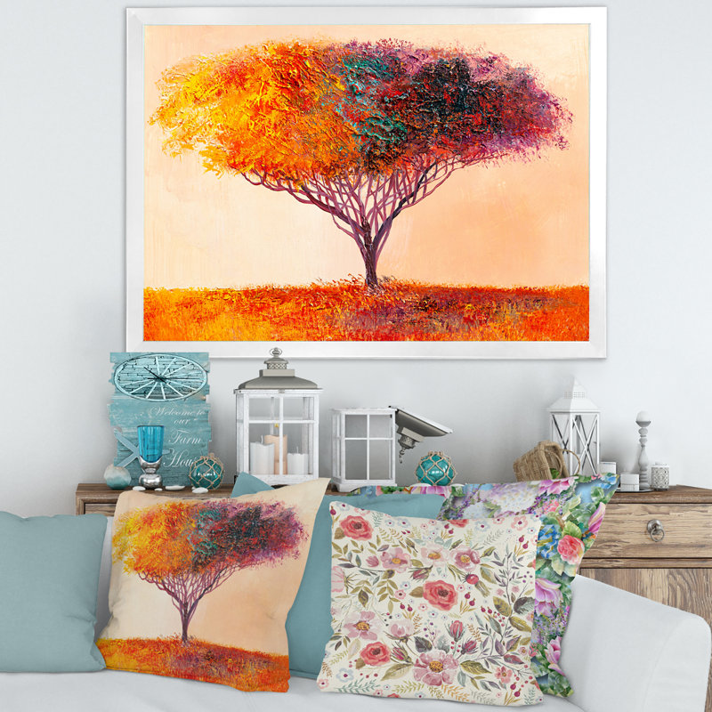 «Landscape Colorful Abstract Tree Impressionist», reproduction sur toile, Toile blanche encadrée, H 30 po x l 40 po x 1,5 po