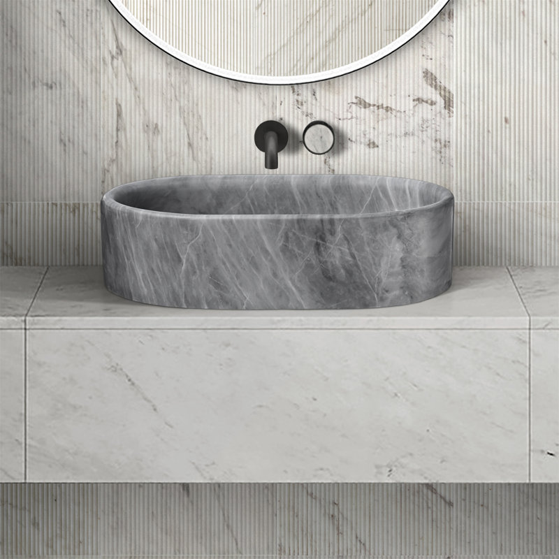 Carrara Gray Natural Marble Bathroom Vessel Sink, Gray