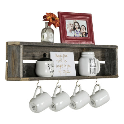 Brashears Pine Solid Wood Accent Shelf with Hooks