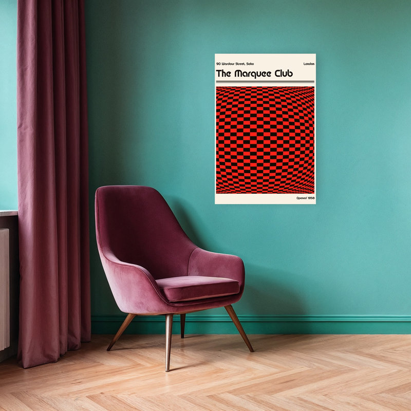 Warped Red Black Checkers Abstract Contemporary Architecture Wall Art Print, 91.44cm H x 60.96cm W