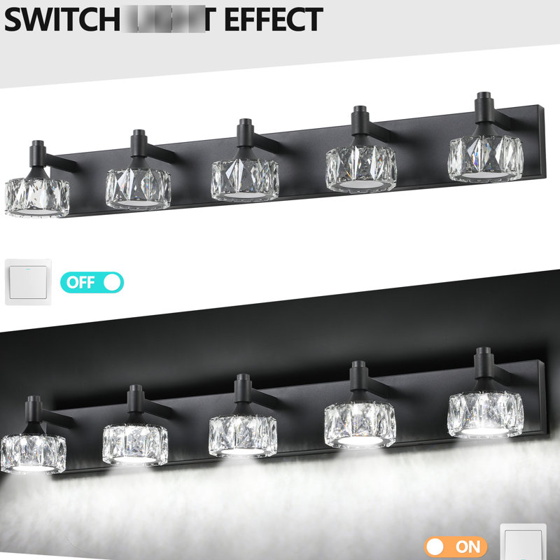Modern Bathroom Lighting, Matte Black With 5 Lights Crystal Glass Shade Led Vanity , 5- For, 5 Lights