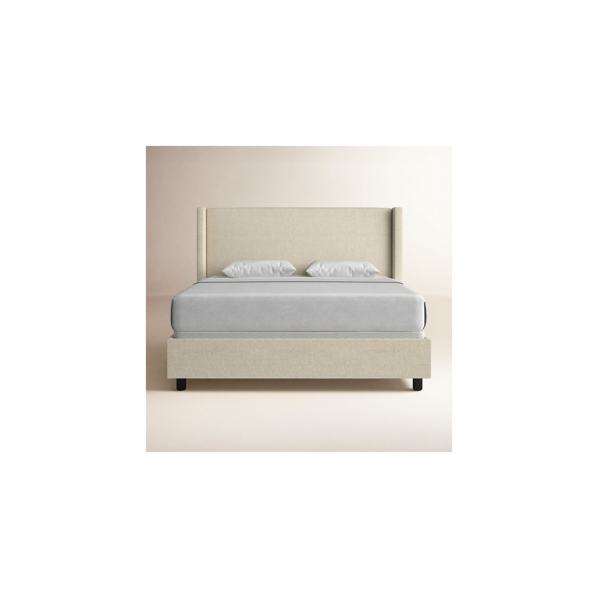 Benson Upholstered Wingback Bed, Beige, Queen