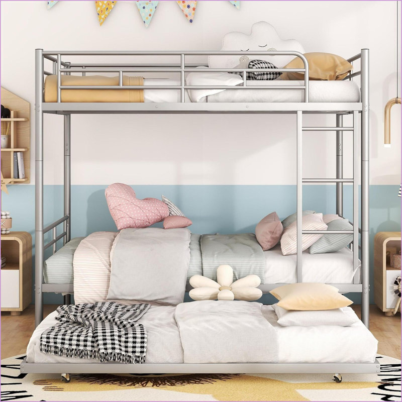 Lit superposé double au-dessus de double avec lit gigogne argent compact pour les chambres partagées