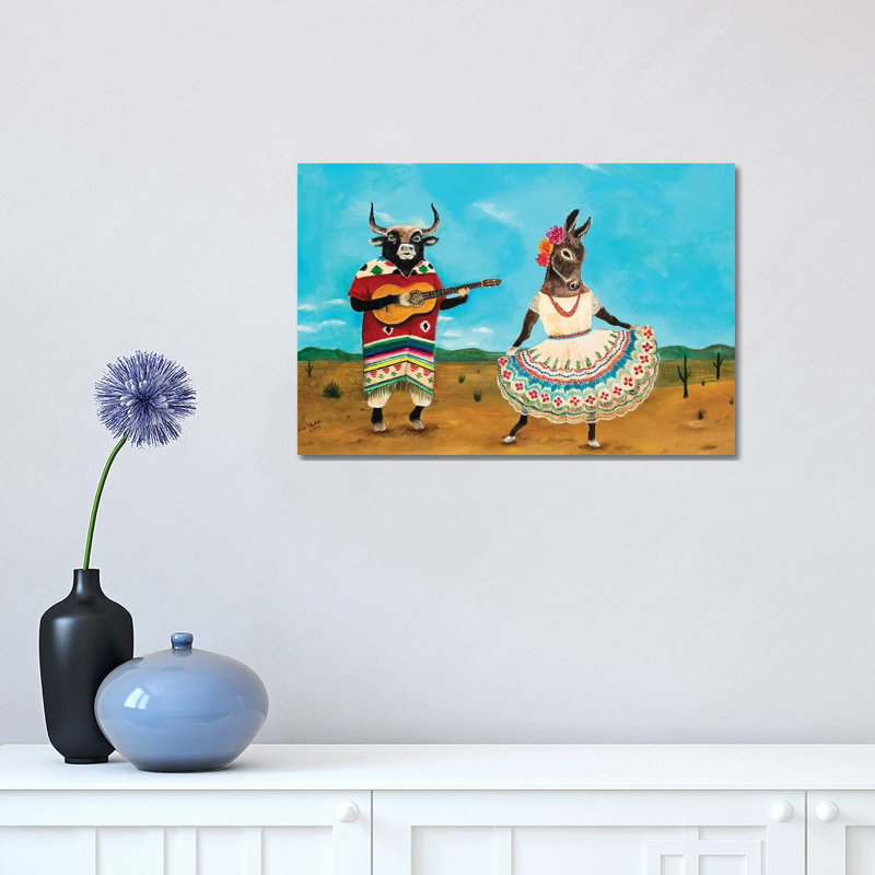 «La Serenata De La Burra» par Jahna Vashti - reproduction sur toile tendue, H 12 po x l 18 po x 1,5 po