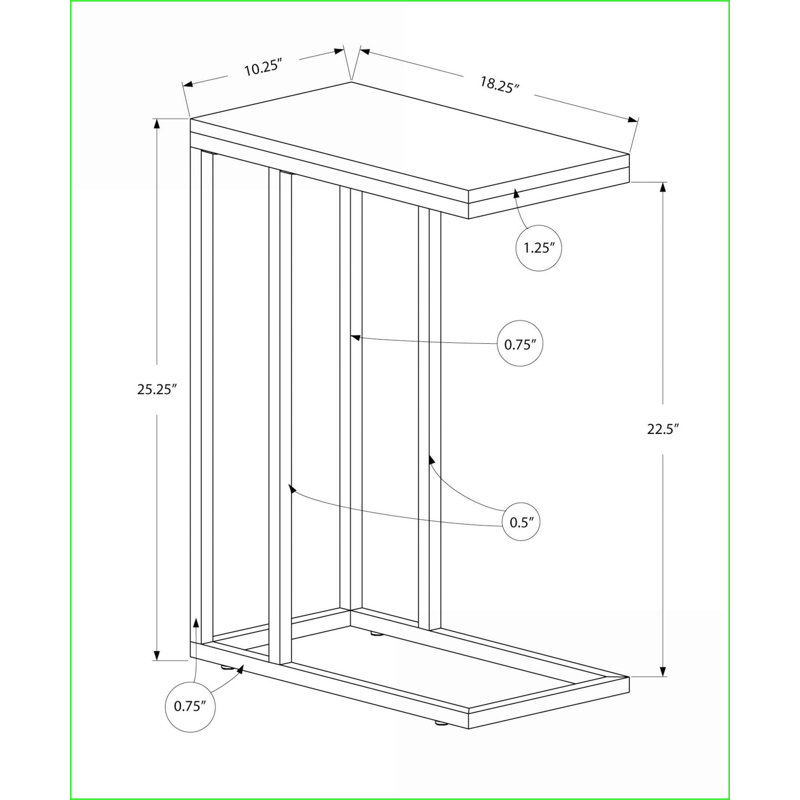 Table basse peu encombrante à aspect bois avec base en métal chromé - idéale pour le salon, côté canapé