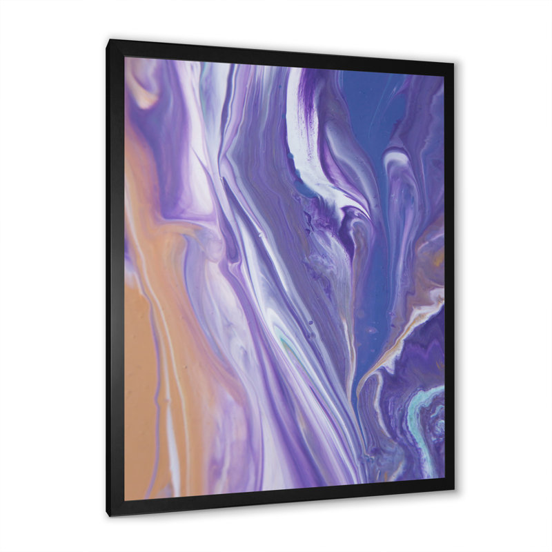 Marbre mauve luxueux, art fluide - décoration murale moderne sur toile, H 36 po x l 24 po x P 1 po, Cadre photo noir