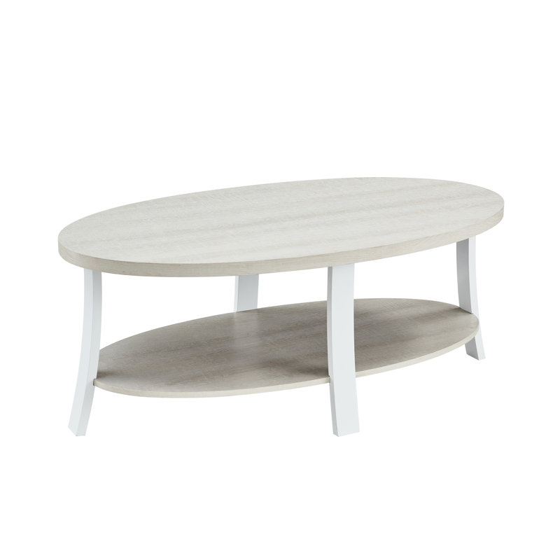 Table basse moderne moderne ovale en bois blanc avec tablette pratique - conçue pour durer, Blanc